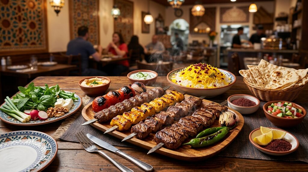 Persian kabob dishes Mission Viejo served with traditional Persian rice